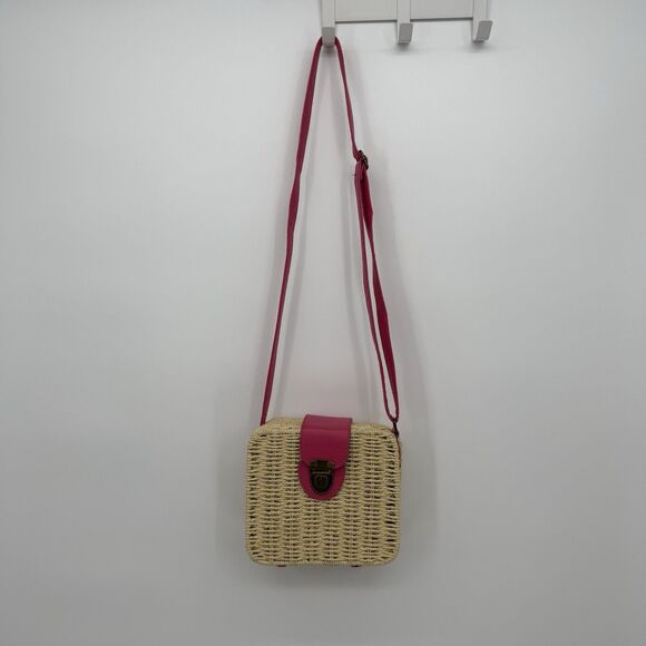 Craftabelle Woven Wicker Crossbody Bag Picnic Purse Faux Leather Boho - Picture 2 of 12